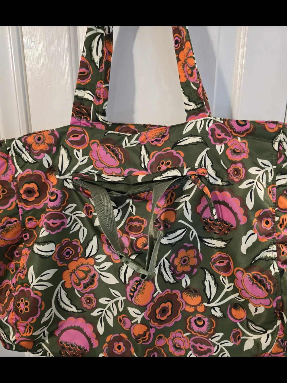 Vera Bradley Knollton Travel Tote -Olive Tote with Pink & Orange Floral Print